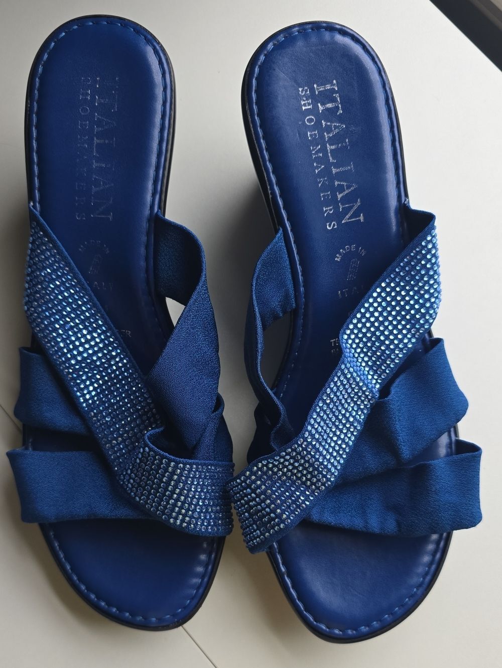 Italian Shoemakers Royal Blue Crystal-Embellished Slide Sandals sz 9